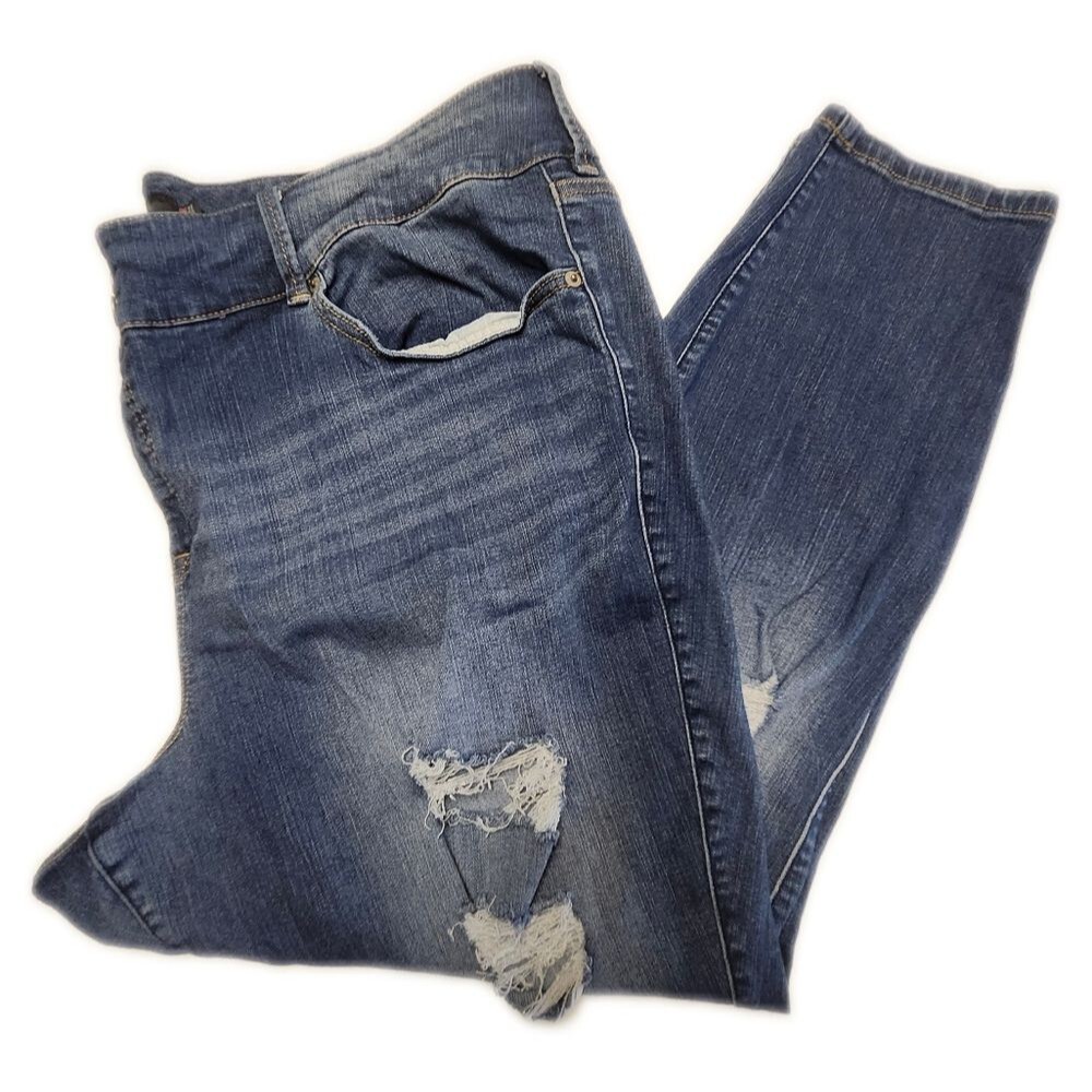 Torrid Premium Denim Distressed Medium Blie Wash Jeggings Jeans, Size Women 28R